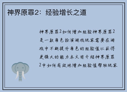 神界原罪2：经验增长之道