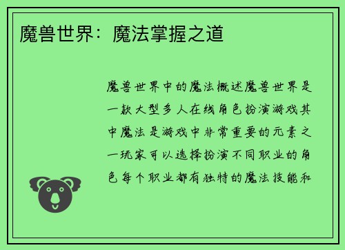 魔兽世界：魔法掌握之道